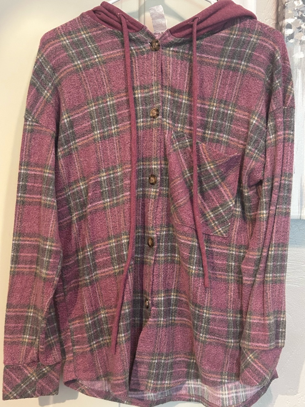 7th Ray Mauve Plaid Hooded Shacket Jacket - Picture 3 of 15
